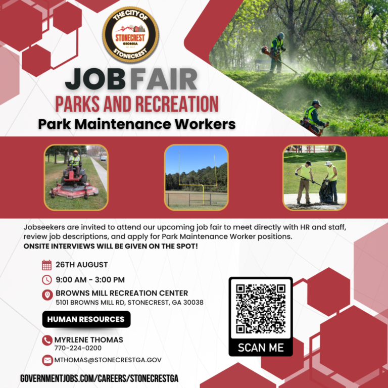 Stonecrest Parks and Recreation Department to Host a Job Fair for Parks Maintenance Workers